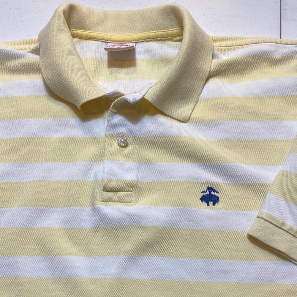Brooks Brothers Yellow and White Striped men’s Polo Shirt Size Large
